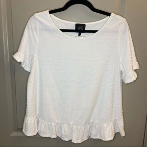 Shirt sleeve white top with poke-a-dot details